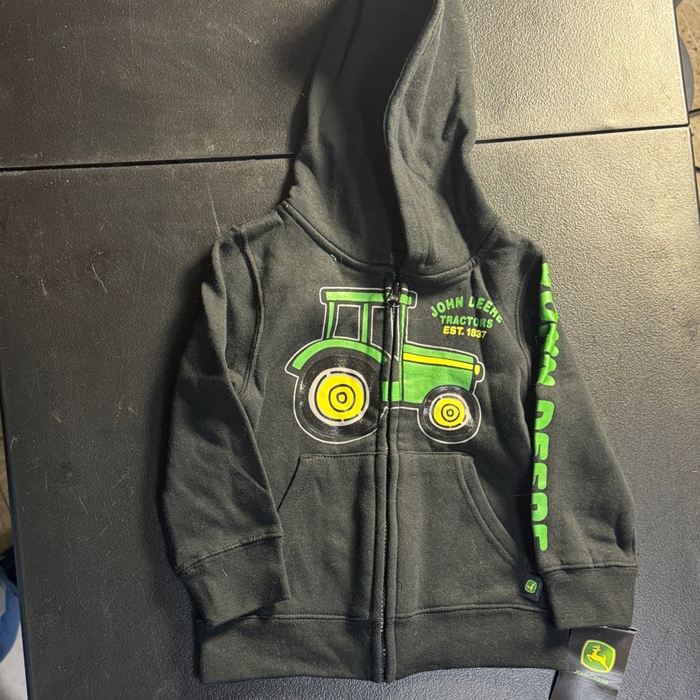 NWT John Deere Black & Green Kids Tractor Zip Hoodie
